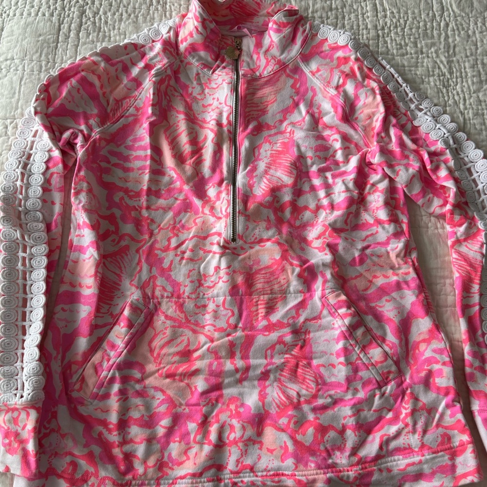 Lilly Pulitzer Pink Shell-Print Half-Zip Pullover
